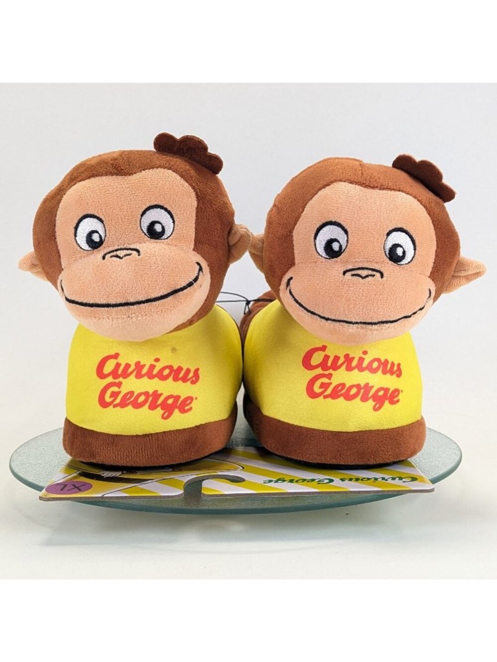 Curious George Plush Slippers w Non-Slip Soles Womens Size XL